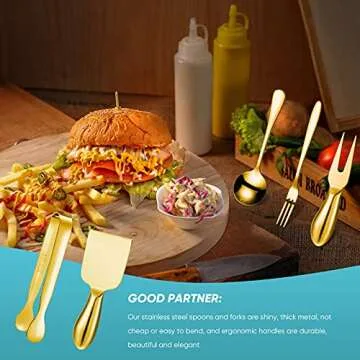 Patelai Charcuterie Board Accessories Cheese Spreader Knife Set Charcuterie Utensils Butter Knife Stainless Steel Mini Serving Tongs Spoons Appetizer Forks for Pastry Christmas(Golden,20 Pieces)