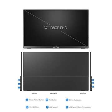 ARZOPA Portable Monitor, 14.0" Ultra Slim Portable Laptop Monitor FHD 1080P External Display with Dual Speakers Second Screen for Laptop PC Phone Xbox PS4/5 Switch - A1 GAMUT Slim
