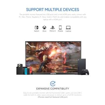 ARZOPA Portable Monitor, 14.0" Ultra Slim Portable Laptop Monitor FHD 1080P External Display with Dual Speakers Second Screen for Laptop PC Phone Xbox PS4/5 Switch - A1 GAMUT Slim