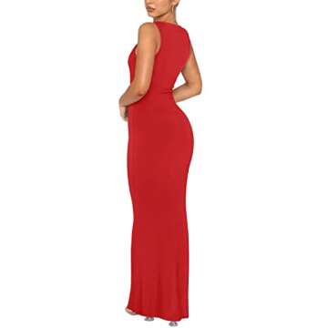 REORIA Women's Summer Sexy Casual Lounge Tank Long Dress Elegant Wedding Guest Sleeveless Halter Neck Bodycon Maxi Dresses Red Large