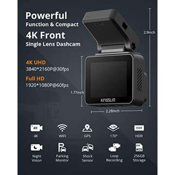 Kingslim D5-4K Dash Cam with WiFi - Front Dash Camera for Cars with GPS and Speed, Sony Night Vision...