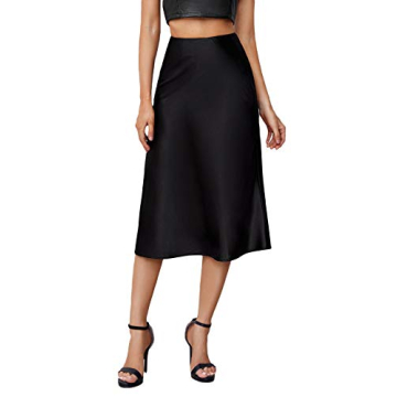 Verdusa Women's Elegant High Waist Satin A Line Flared Midi Skirt - Stylish & Comfy Black
