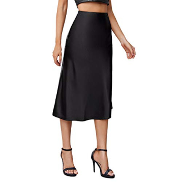 Elegant High Waist A-Line Satin Midi Skirt for Women