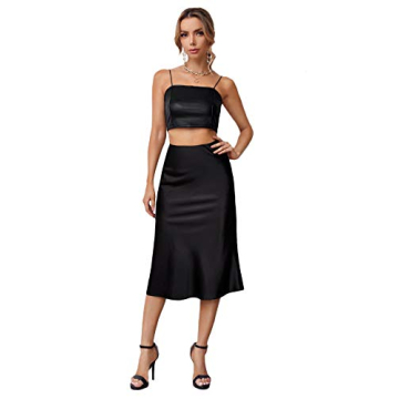 Elegant High Waist A-Line Satin Midi Skirt for Women