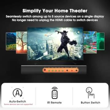 ROOFULL 5 Port 4K HDMI Switch with Remote & Auto-Switching