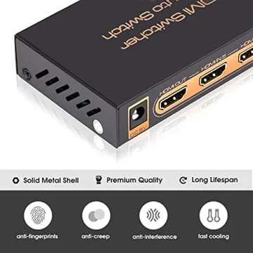 ROOFULL 5 Port 4K HDMI Switch with Remote & Auto-Switching