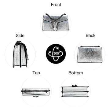 DEEPMEOW Crossbody Shoulder Evening Bag for Women - Snake Printed Leather Messenger Bag Chain Strap Clutch Small Square Satchel Purse（Silver）