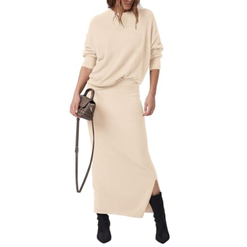 PRETTYGARDEN Women's Two Piece Matching Sweater Sets Knit Long Sleeve Pullover Tops Bodycon Long Max...