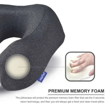 napfun Travel Pillow, Travel Accessories & Travel Essentials for Airplane Upgraded 100% Pure Memory Foam Travel Neck Pillow for Flight Headrest Sleep, Portable Plane Necessities, Full Black