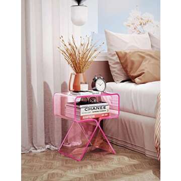 Solaround Acrylic Nightstand Side Table in Pink - Elegant Home Decor Display
