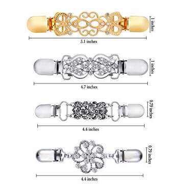 4 Pieces Vintage Sweater Shawl Clips Retro Cardigan Collar Dress Shirt Brooch Clips for Women Wearing, 4 Styles(Stylish Style)