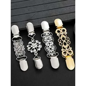 4 Pieces Vintage Sweater Shawl Clips Retro Cardigan Collar Dress Shirt Brooch Clips for Women Wearing, 4 Styles(Stylish Style)