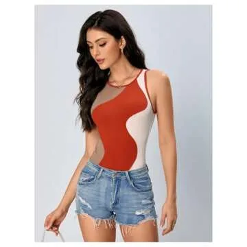 Verdusa Color Block Sleeveless Bodysuit for Women