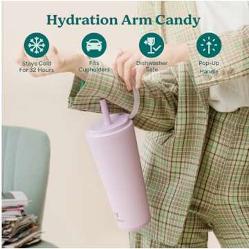 REDUCE Halo 32 oz Stainless Steel Vacuum Insulated Tumbler - Spill Proof Travel Mug with Flip Handle...