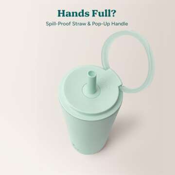 REDUCE Halo 32 oz Stainless Steel Vacuum Insulated Tumbler - Spill Proof Travel Mug with Flip Handle Lid - Keeps Drinks Cold for 32 Hrs - Dishwasher Safe - Cupholder Friendly - Sea Glass