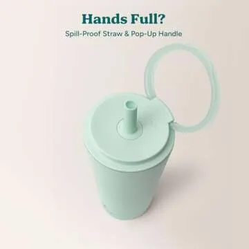 REDUCE Halo 32 oz Stainless Steel Vacuum Insulated Tumbler - Spill Proof Travel Mug with Flip Handle Lid - Keeps Drinks Cold for 32 Hrs - Dishwasher Safe - Cupholder Friendly - Sea Glass