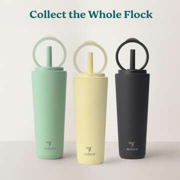 REDUCE Halo 32 oz Stainless Steel Vacuum Insulated Tumbler - Spill Proof Travel Mug with Flip Handle Lid - Keeps Drinks Cold for 32 Hrs - Dishwasher Safe - Cupholder Friendly - Sea Glass