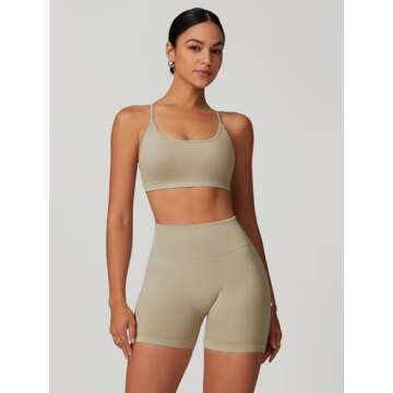 ABOCIW Workout Sets for Women Seamless High Waist Scrunch Butt Lifting Gym Impact Shorts Scoop Neck ...