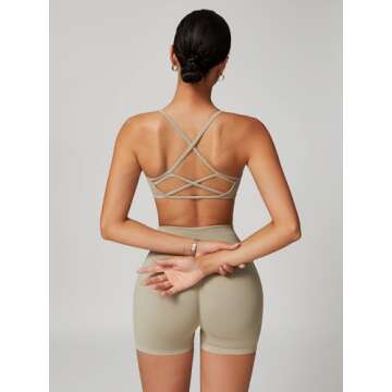 ABOCIW Workout Sets for Women Seamless High Waist Scrunch Butt Lifting Gym Impact Shorts Scoop Neck Strappy Sports Bra 2 Piece Yoga Outfits Tan Medium