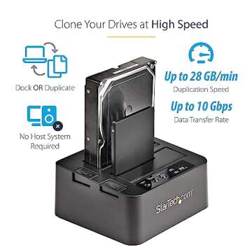 StarTech.com Standalone Hard Drive Duplicator, External Dual Bay HDD/SSD Cloner/Copier, USB to SATA ...