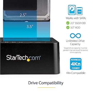 StarTech.com Standalone Hard Drive Duplicator, External Dual Bay HDD/SSD Cloner/Copier, USB to SATA III Docking Station