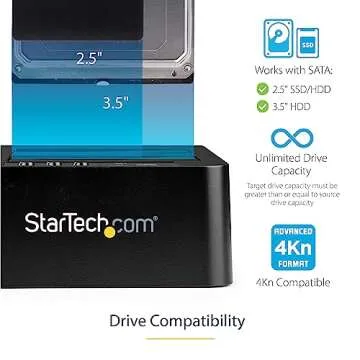 StarTech.com Standalone Hard Drive Duplicator, External Dual Bay HDD/SSD Cloner/Copier, USB to SATA III Docking Station