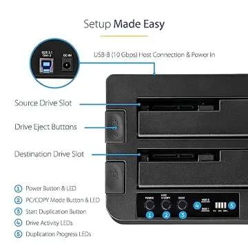 StarTech.com Standalone Hard Drive Duplicator, External Dual Bay HDD/SSD Cloner/Copier, USB to SATA III Docking Station