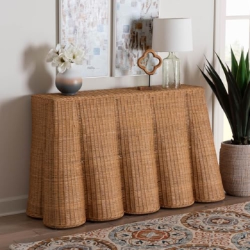 Bali & Pari Palm Scallop Rattan Console Table Honey