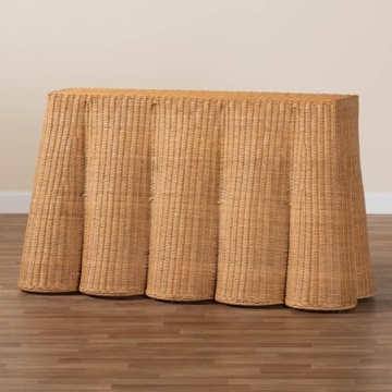Bali & Pari Palm Scallop Rattan Console Table Honey