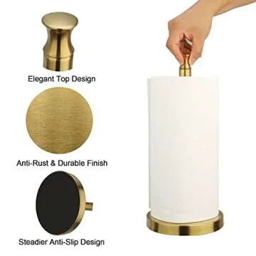Akicon Paper Towel Holder Stand for Kitchen Countertop & Dining Room Table (Brushed Gold Brass Paper Towel Holder Stand, Modern)