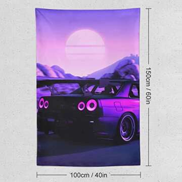 QLAZO Skyline R34 80er JDM Car Tapestry Tapestry Wall Hanging Curtain Decor Bedroom Home Living Room...
