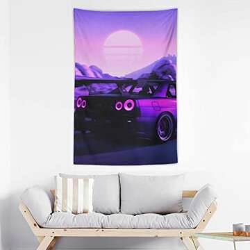QLAZO Skyline R34 80er JDM Car Tapestry Tapestry Wall Hanging Curtain Decor Bedroom Home Living Room Wall Art Tapestries 40"x60"