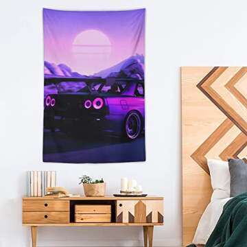 QLAZO Skyline R34 80er JDM Car Tapestry Tapestry Wall Hanging Curtain Decor Bedroom Home Living Room Wall Art Tapestries 40"x60"
