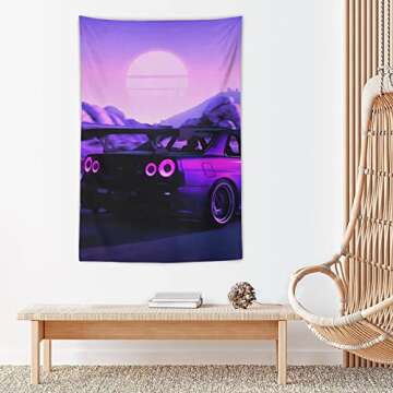 QLAZO Skyline R34 80er JDM Car Tapestry Tapestry Wall Hanging Curtain Decor Bedroom Home Living Room Wall Art Tapestries 40"x60"