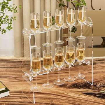 Hexsonhoma 2 Tier Acrylic Champagne Flute Holder Stand for Party with 10 Slots, Countertop Champagne Glass Holder Stand Fit up to 8oz Champagne Flutes