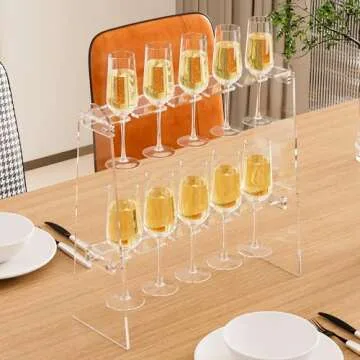 Hexsonhoma 2 Tier Acrylic Champagne Flute Holder Stand for Party with 10 Slots, Countertop Champagne Glass Holder Stand Fit up to 8oz Champagne Flutes