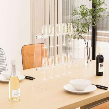 Hexsonhoma 2 Tier Acrylic Champagne Flute Holder Stand for Party with 10 Slots, Countertop Champagne Glass Holder Stand Fit up to 8oz Champagne Flutes