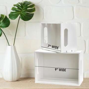 Hampton Art Good Wood Wood Crate, White, 2 pc, Finished Wood, 9"/7" - Decorative Nesting Small Wooden Crates for Storage, Display Wooden Crate, Decor, Boxes, Stackable Basket for Decoration