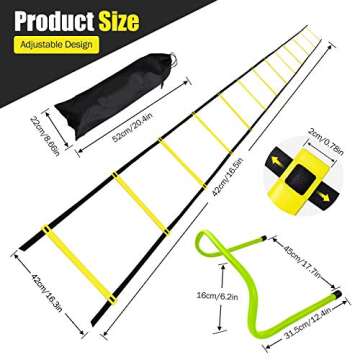 12 Rung Agility Training Ladder Kit – with A Carry Bag, Extra 5pcs of 6 Inch Speed Hurdles– All ...