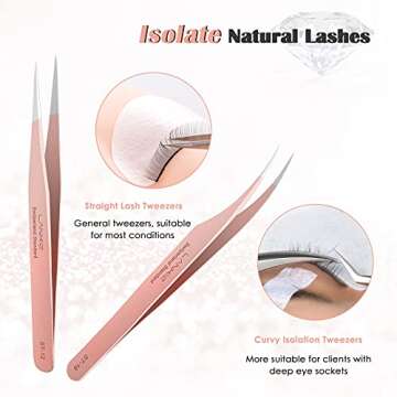 LANKIZ Eyelash Extension Tweezers Set 5 PCS for Eyelash Extensions Stainless Steel Lash Tweezers for Volume Lash Extensions-Rose Gold pinzas para pestaas pelo a pelo
