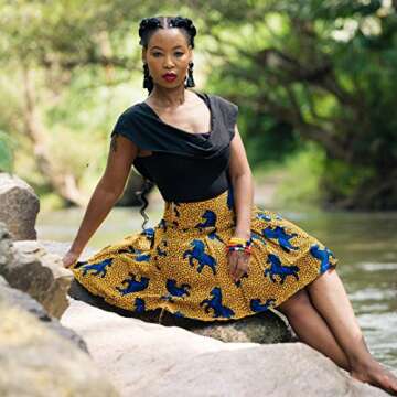 Hybrid Fashionista African Skirts for Women (Size USA 8) A-line Pleated Flared Midi Skirts - High Waist Skirts