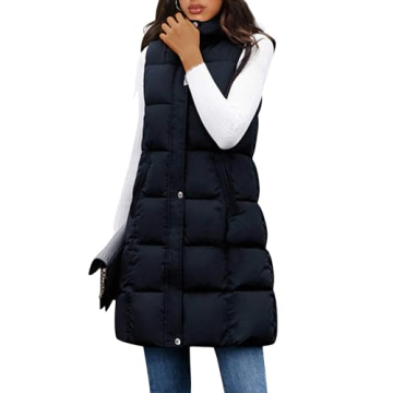 Tanming Women's Long Puffer Vest with Removable Hood