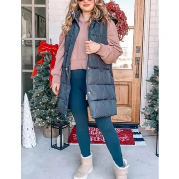 Tanming Women's Long Puffer Vest with Removable Hood