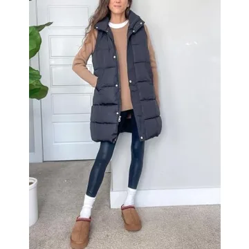 Tanming Women's Long Puffer Vest with Removable Hood
