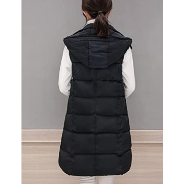 Tanming Women's Long Puffer Vest with Removable Hood