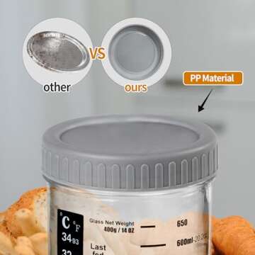 Mee 2ou Sourdough Starter Jar 24oz, Sourdough Starter Kit with Date Marked Feeding Band, Thermometer, Fermentation Jar Scraper, Cloth Cover & Plastic Lid, Reusable Sourdough Bread Baking Supplies