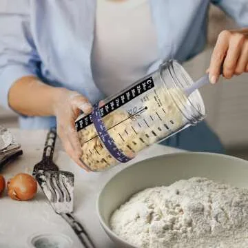 Mee 2ou Sourdough Starter Jar 24oz, Sourdough Starter Kit with Date Marked Feeding Band, Thermometer, Fermentation Jar Scraper, Cloth Cover & Plastic Lid, Reusable Sourdough Bread Baking Supplies
