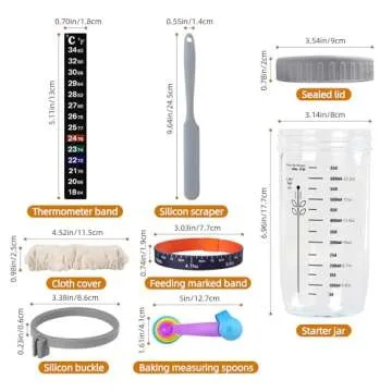 Mee 2ou Sourdough Starter Jar 24oz, Sourdough Starter Kit with Date Marked Feeding Band, Thermometer, Fermentation Jar Scraper, Cloth Cover & Plastic Lid, Reusable Sourdough Bread Baking Supplies