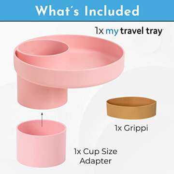 Travel Tray Round, USA Made Easily Convert Your Current Cup Holder to a Tray and Cup Holder for use with Car Seats, Booster,Stroller and Anywhere You Have a Cup Holder! Light Pink