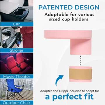 Travel Tray Round, USA Made Easily Convert Your Current Cup Holder to a Tray and Cup Holder for use with Car Seats, Booster,Stroller and Anywhere You Have a Cup Holder! Light Pink